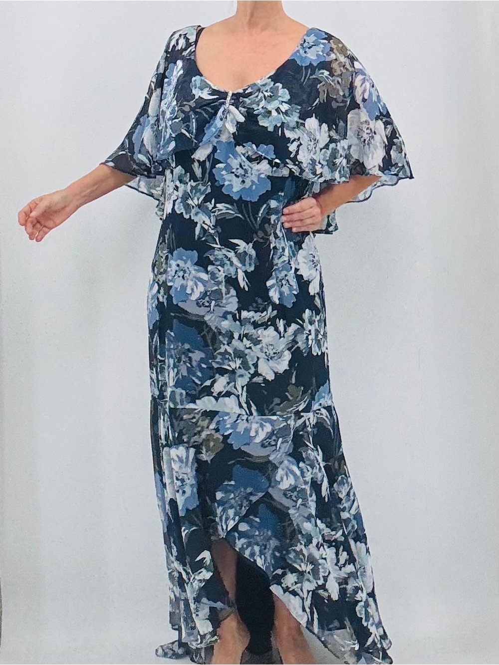 R&M Richards Whimsigoth Ethereal Fairy Floral Cocktail Wedding Guest Cape Dress - Picture 7 of 16